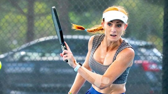 Gold Coast woman Sarah Burr playing pickleball.