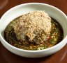 Lamb shoulder with almond sauce, anchovy, parmesan and pine nuts.