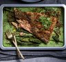 One tray baked fish and creamed greens. 