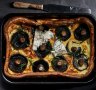 Roasted mushroom toad in the hole with gorgonzola.