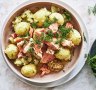 Boiled new potatoes with salmon and dill.