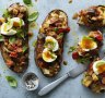 Jammy centred soft-boiled eggs and ratatouille on toast.