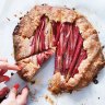 Rhubarb-almond galette from Dining In by Alison Roman, published by Hardie Grant Books RRP $48.