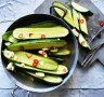 Garlic-pickled cucumbers.