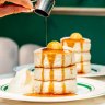 Gram's souffle pancakes with butter, cream and maple syrup.