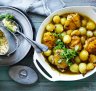 Chicken steamed over onions.