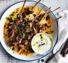 Lemon and oregano skewers with cucumber yoghurt.