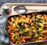 Adam Liaw's mushroom and spinach stroganoff pasta bake.