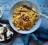 Moroccan couscous with harissa glazed eggplant.