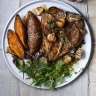 Garlic and herb steak with salt and vinegar hassleback sweet potatoes.