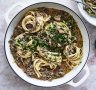 Adam Liaw's stroganoff fettucine includes some pasta water for a silky sauce. 