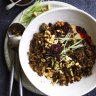 Stir-fried beef mince with peanuts, chilli oil and steamed egg custard.