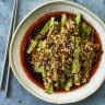 Broccoli stem salad with Sichuan dressing.