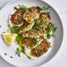 Zucchini and halloumi fritters with garlic yoghurt.