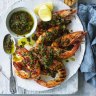 Grilled prawns with chermoula.