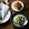 Potato focaccia, stracciatella and basil-tinged zucchini.