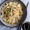 Adam Liaw's simple salmon and corn rice will please kids and adults alike.