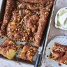 Moravian sugar cake with walnuts and cinnamon.