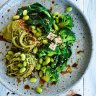 Eat your greens: Green tea noodle bowl with broccoli and edamame.