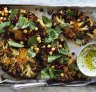 Cauliflower steaks with harissa and honey.