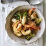 Garlic prawns and broccoli.