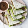 Napkin cakes with kaya and pandan.