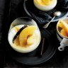Neil Perry's vanilla buttermilk panna cotta with poached quinces.
