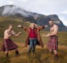 jul31cover -Â Picture shows_Joanna Lumley with Kilted Coaches, Stephen Clarke and Rab Shileds
Joanna Lumleyâs Britain (aka Home Sweet Home)Starts on ABC - Sunday 8 August 2021 at 7.40pm and runs for 3 weeksFraser.Mary@abc.net.au