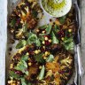 Cauliflower steaks with harissa and honey.