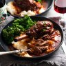 Lamb shanks in red wine sauce.