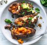 Pot o' gold: Jill Dupleix's baked sweet potato with chorizo cous cous.