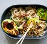 Soba noodles with cheat's crunchy chilli oil and avocado.