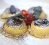 Ravioli with ricotta, burnt leek and black garlic.