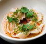 Tom yum prawn soup, in delicate dumpling form at Lilymu.