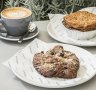 Espresso and gianduja babka croissant (centre) and pastrami pie (right).