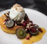 Middle Eastern vibe: The flourless orange and almond cake with grapes, pomegranate and yoghurt sorbet. 