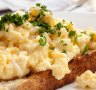 Right first dine: Scrambled eggs on toasted wholegrain bread.