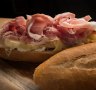 A Rocco Roll with ruffles of prosciutto.