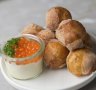 Doughnuts with sour cream and salmon roe.