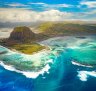 The amazing "underwater waterfall" effect can be seen from the air looking back towards Le Morne.