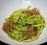 Strozzapreti with pistachio pesto and pangrattato.