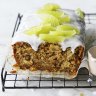 Parsnip, apple and lime loaf cake decorated with 'filleted' lime segments (optional). 