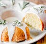Yotam Ottolenghi's rosemary, olive oil and orange cake with crystalised rosemary sprigs.