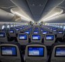 Economy class on board an EgyptAir Boeing 787 Dreamliner.