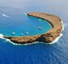 An aerial view of Molokini Island.
