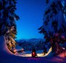 Arriving by snowmobile at the back country cabin on Mount Sproatt.