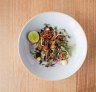 The sticky fried pork belly entree is dished up as a simple Asian-style salad