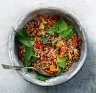 Farro salad with grilled vegetables and spinach.