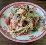 Summer on a plate: Shredded coconut-poached chicken with green mango and prawns.