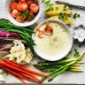 Adam Liaw's bagna cauda with fresh and pickled spring vegetables.